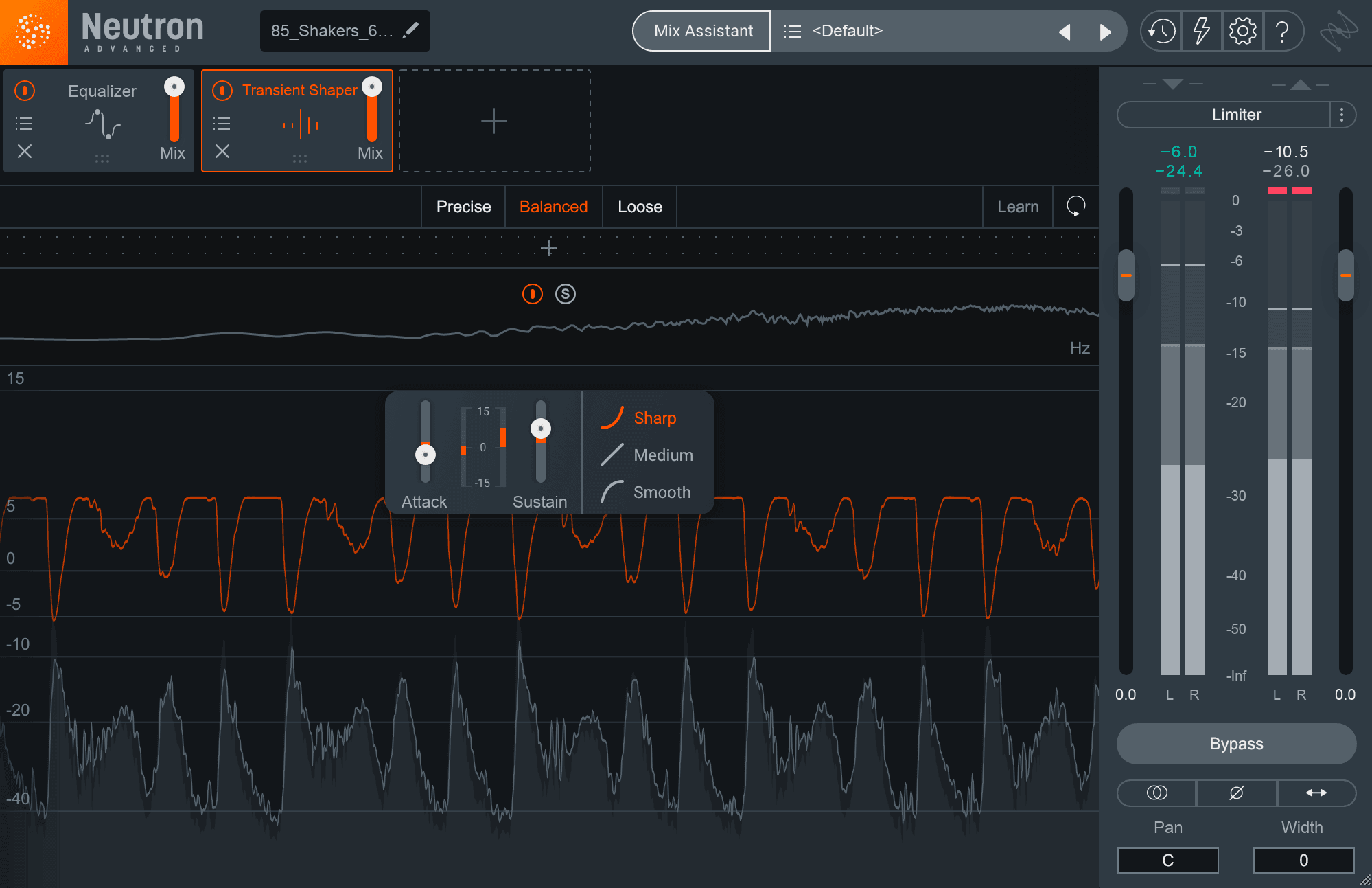 Improving mix depths with percussion transients in Transient Shaper
