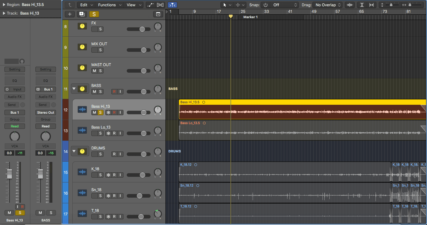 Auditioning bass in solo in a mix