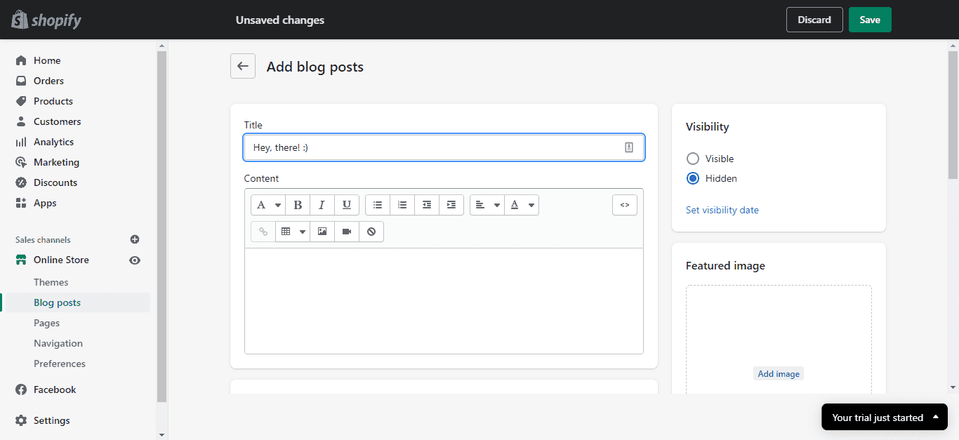 Shopify post editor