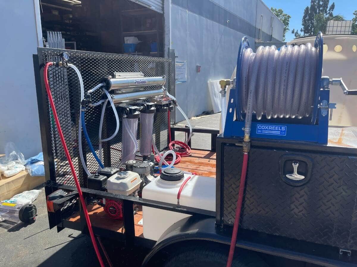 Interior view of drone trailer water system components