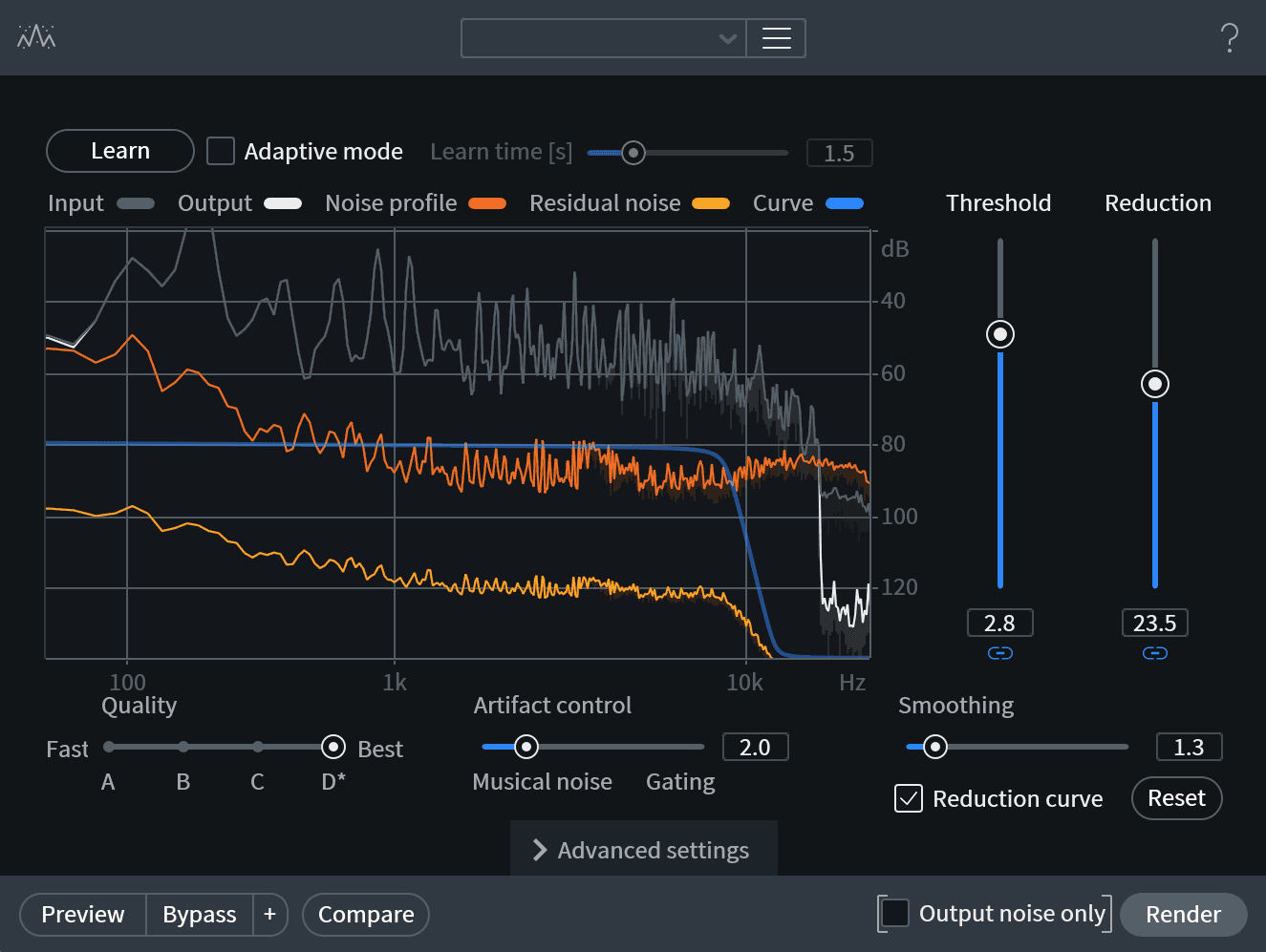 Dialing in Spectral De-noise settings to clean a hissy guitar