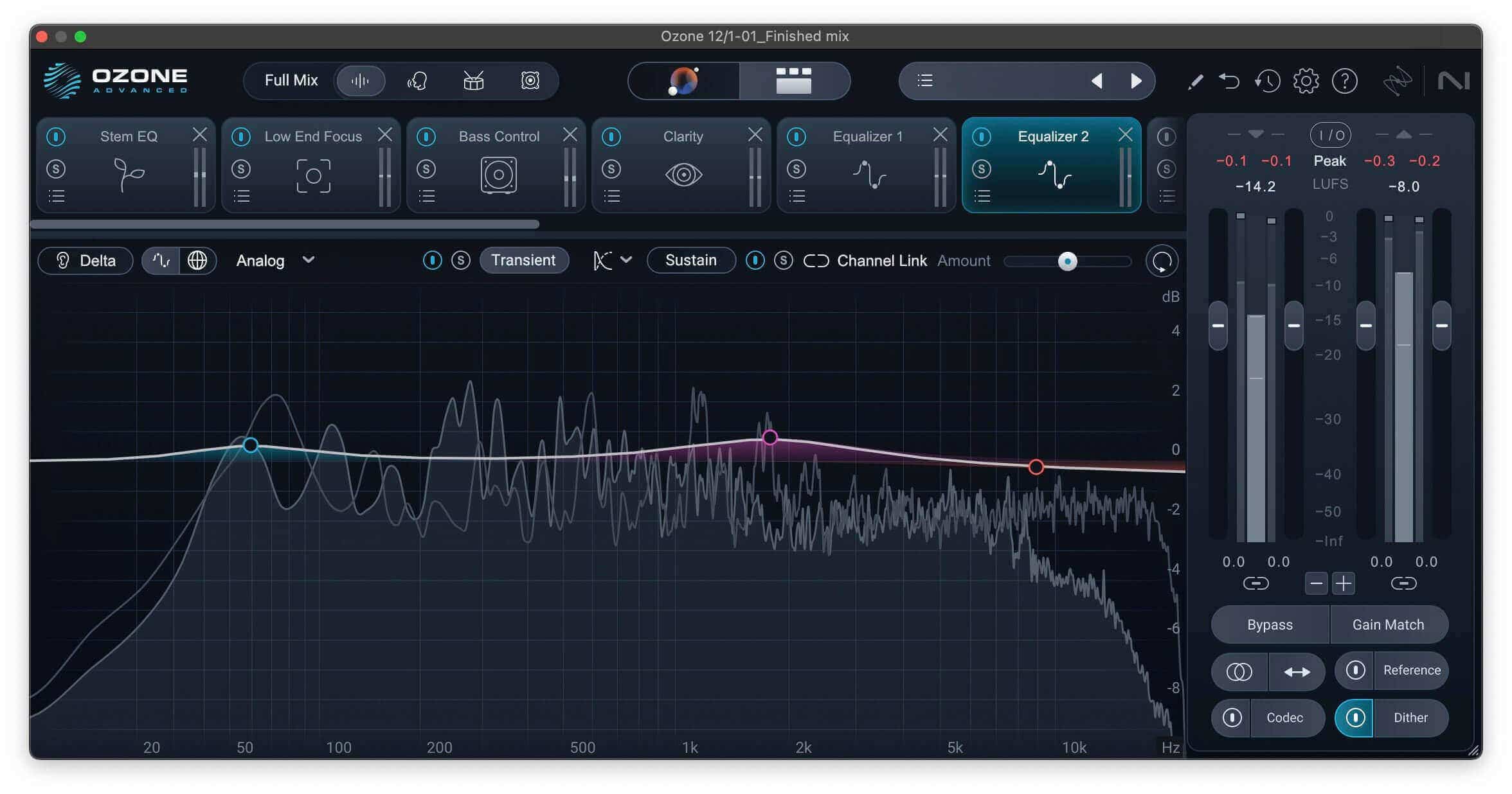 Ozone Transient Sustain processing