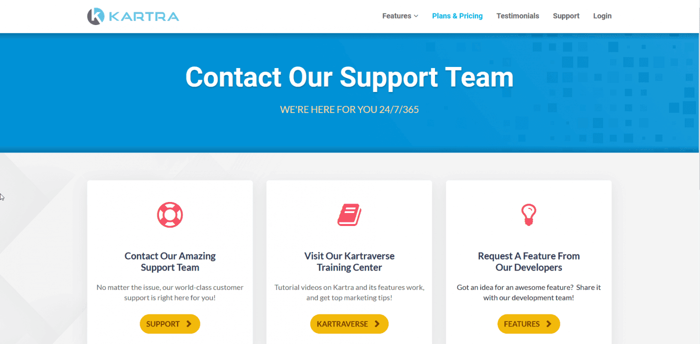 Builderall vs Kartra: Kartra support page