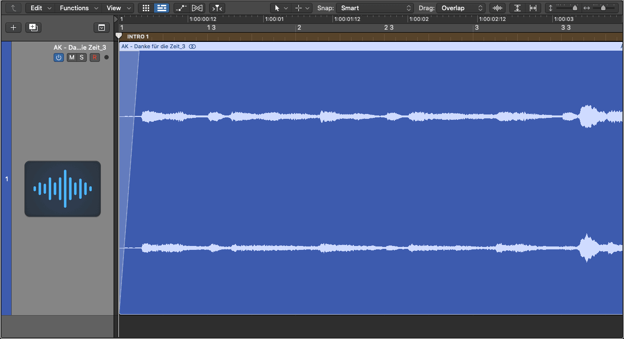 A fade-in added to the beginning of the stereo file