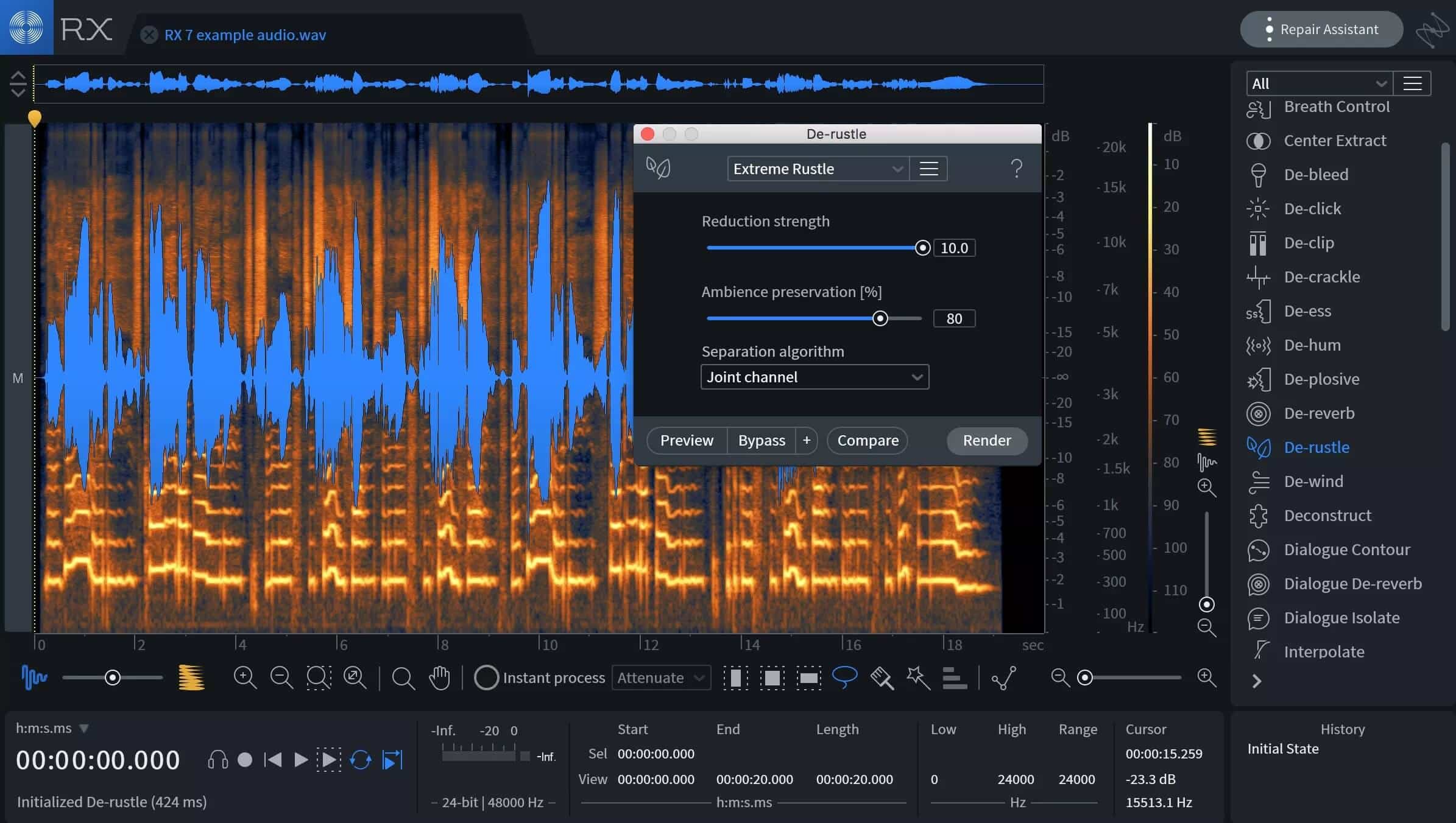 Remove Lav Mic Rustle with De-rustle in RX 7