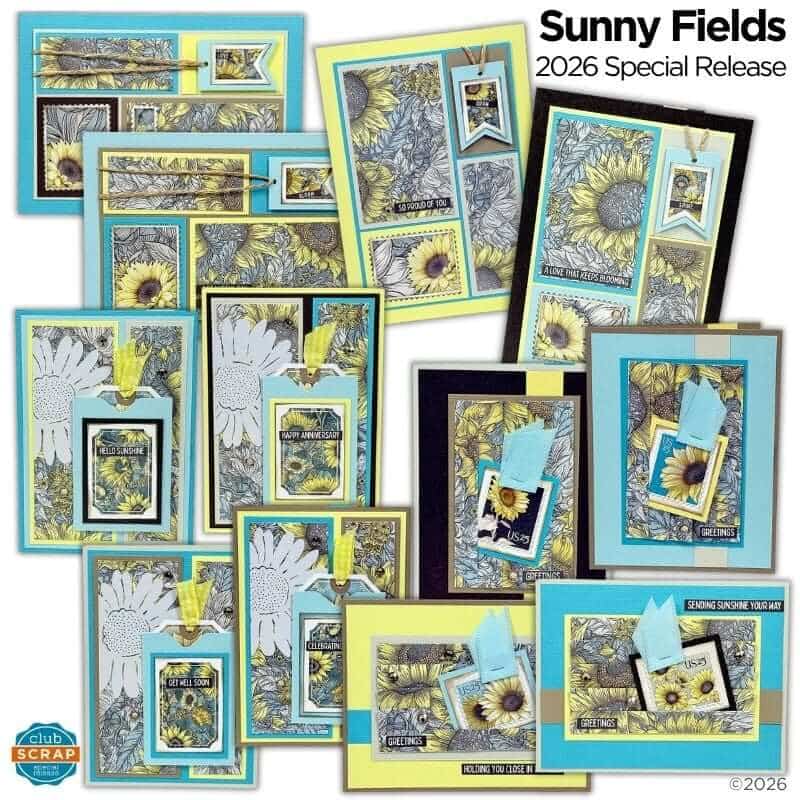 Make a dozen Sunny Fields greeting cards.