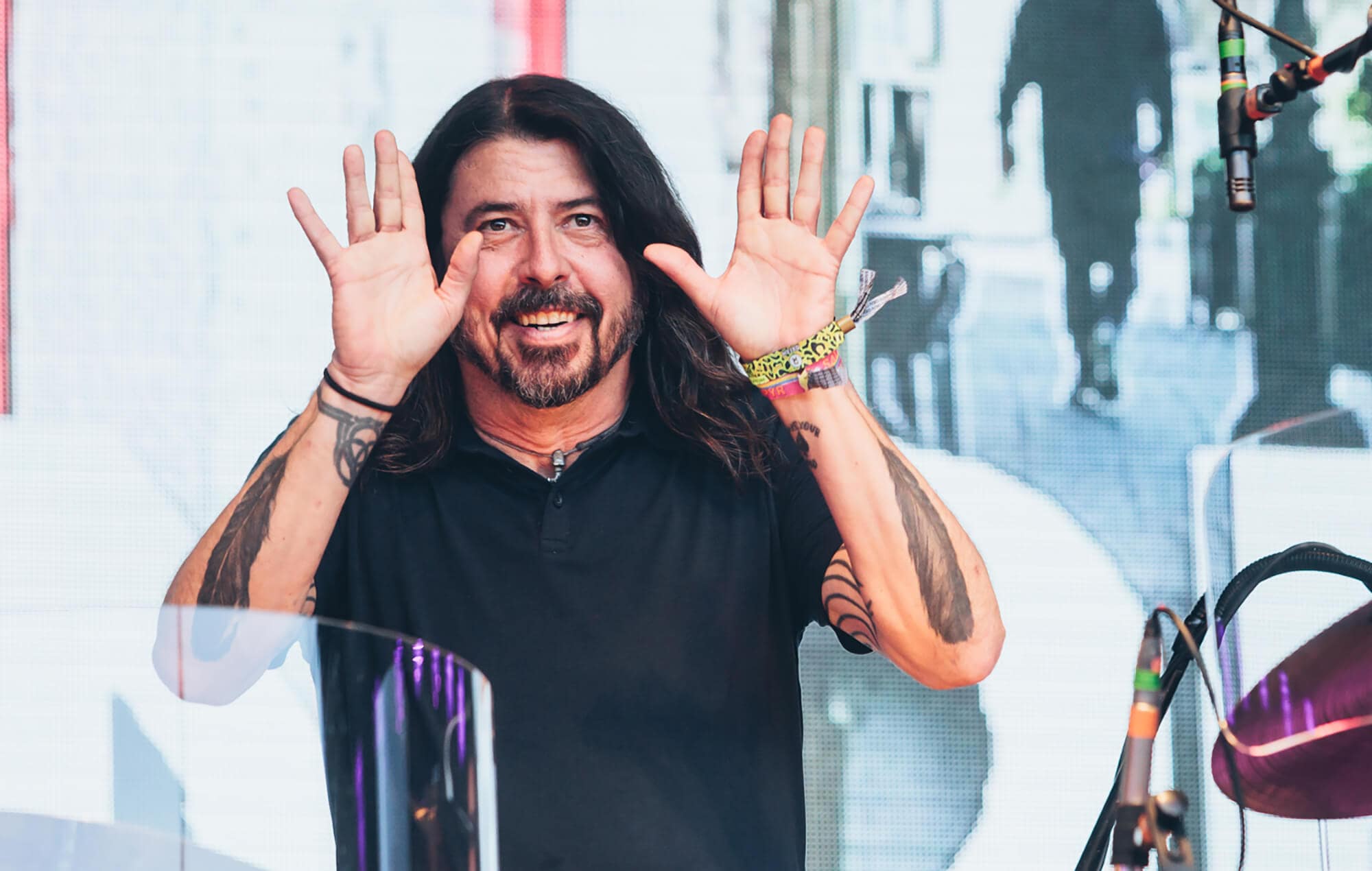 Dave Grohl live at Glastonbury 2023 with The Pretenders, photo by Andy Ford