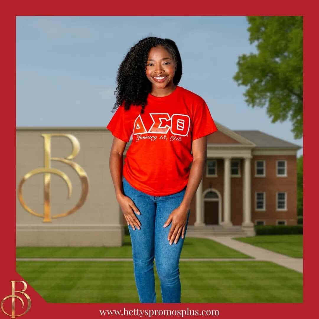 Red Delta Sigma Theta Founders Day date t-shirt featuring bold 1913 and ΔΣΘ letters screen printed design