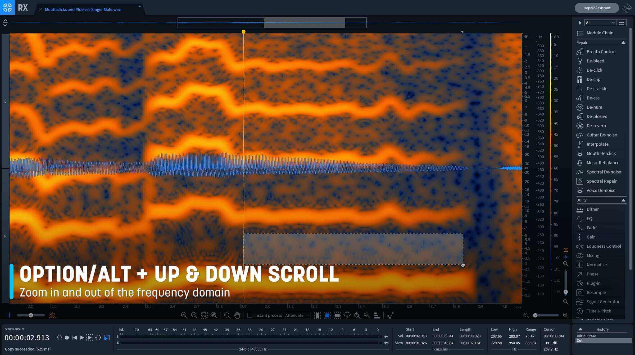 Press option or alt and then up or down scroll to scroll in and around the frequency domain in RX