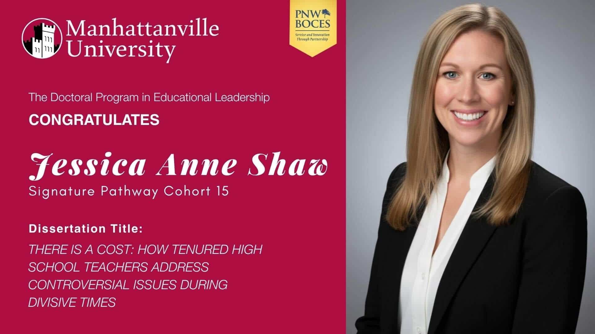 Congratulations to Jessica Anne Shaw who on Friday, April 3, 2026, successfully defended her dissertation.