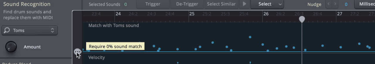 The sound recognition match threshold in Superior Drummer 3
