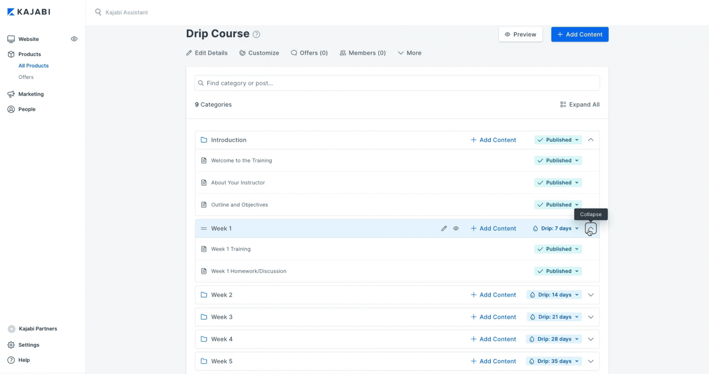 Kajabi drip course product blueprint