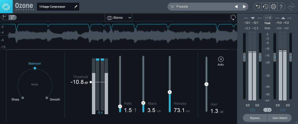 I fine-tuned my Vintage Compressor settings to add some punch to the drums.