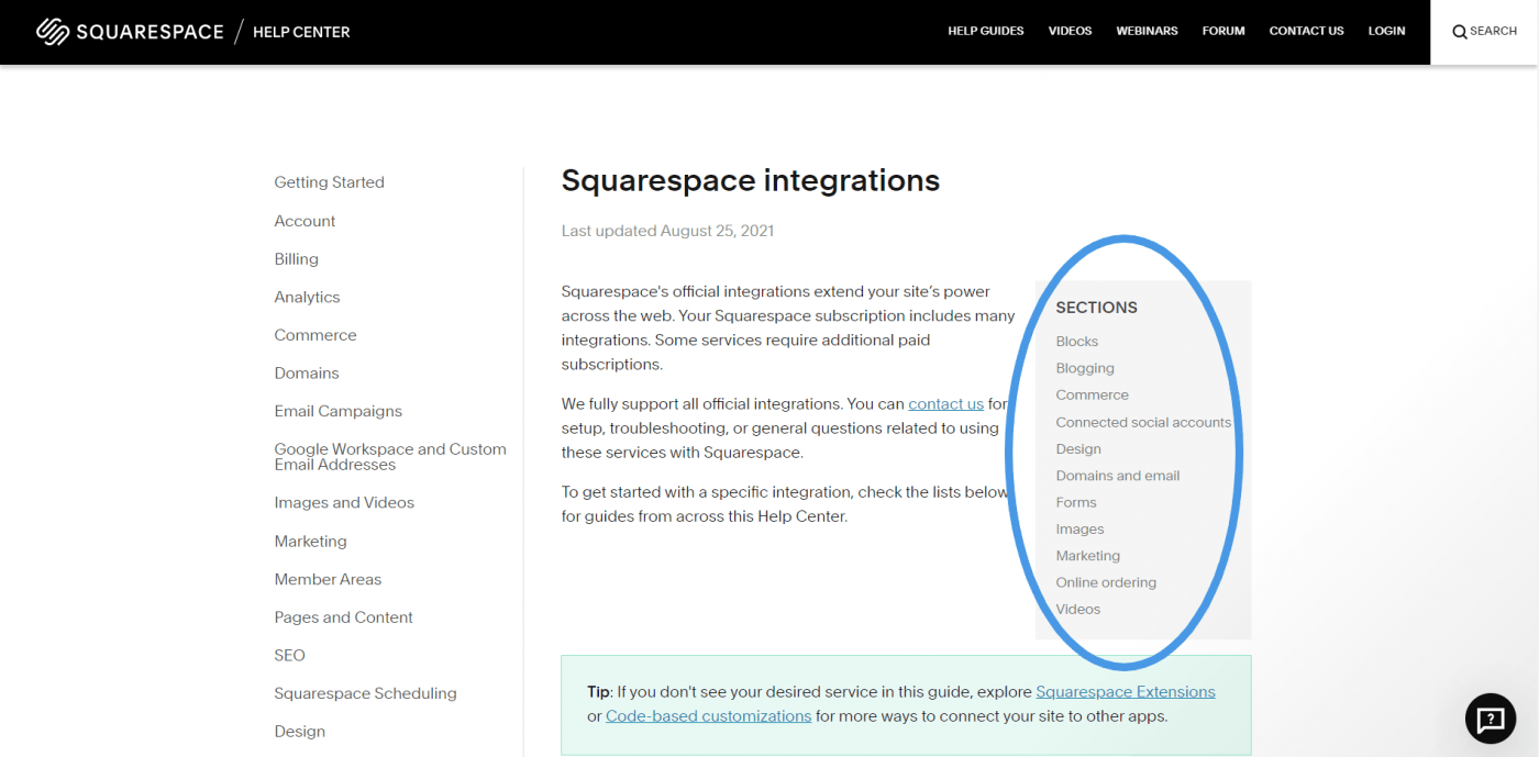 Squarespace integrations