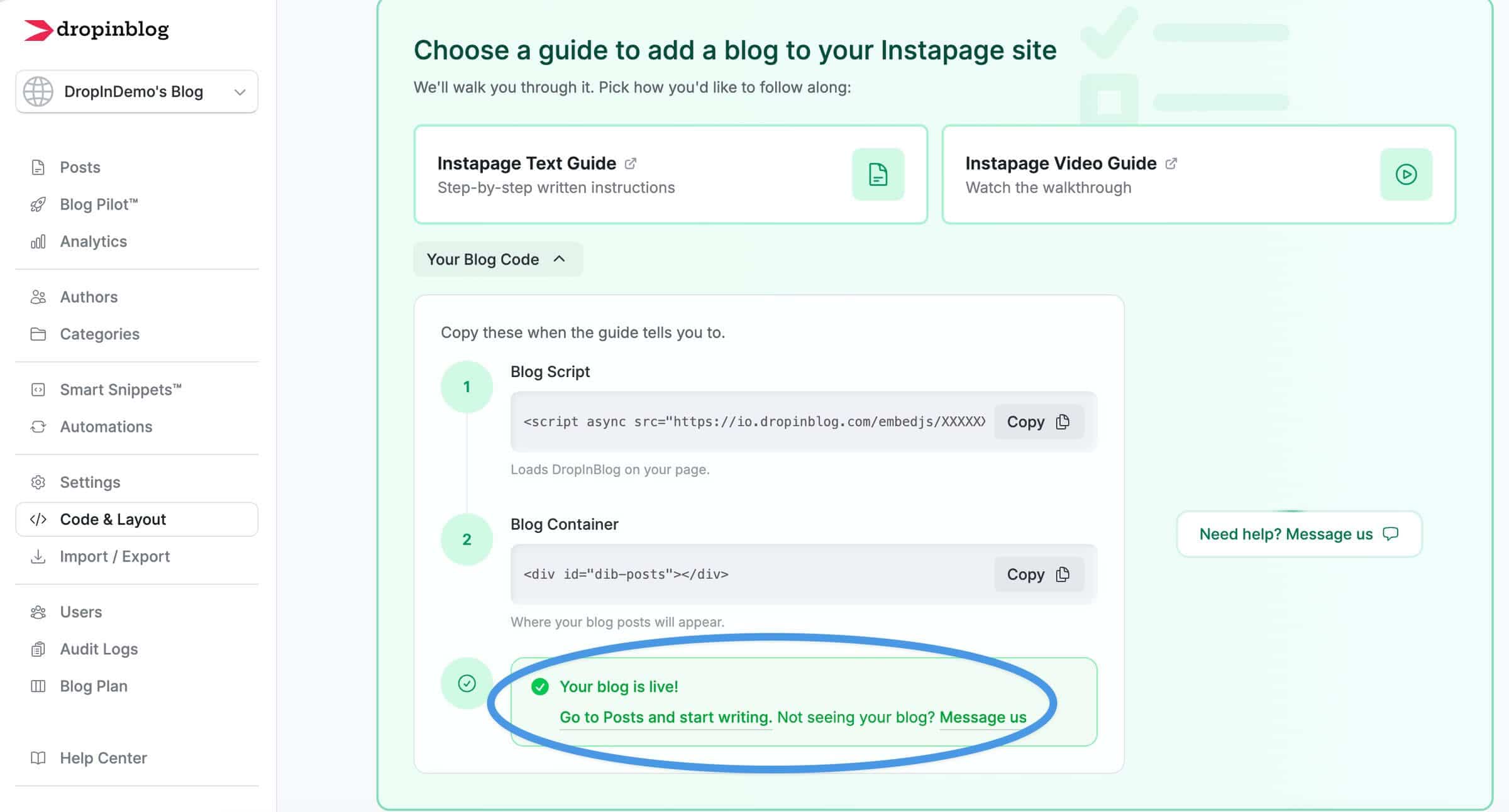 Instapage blog install step