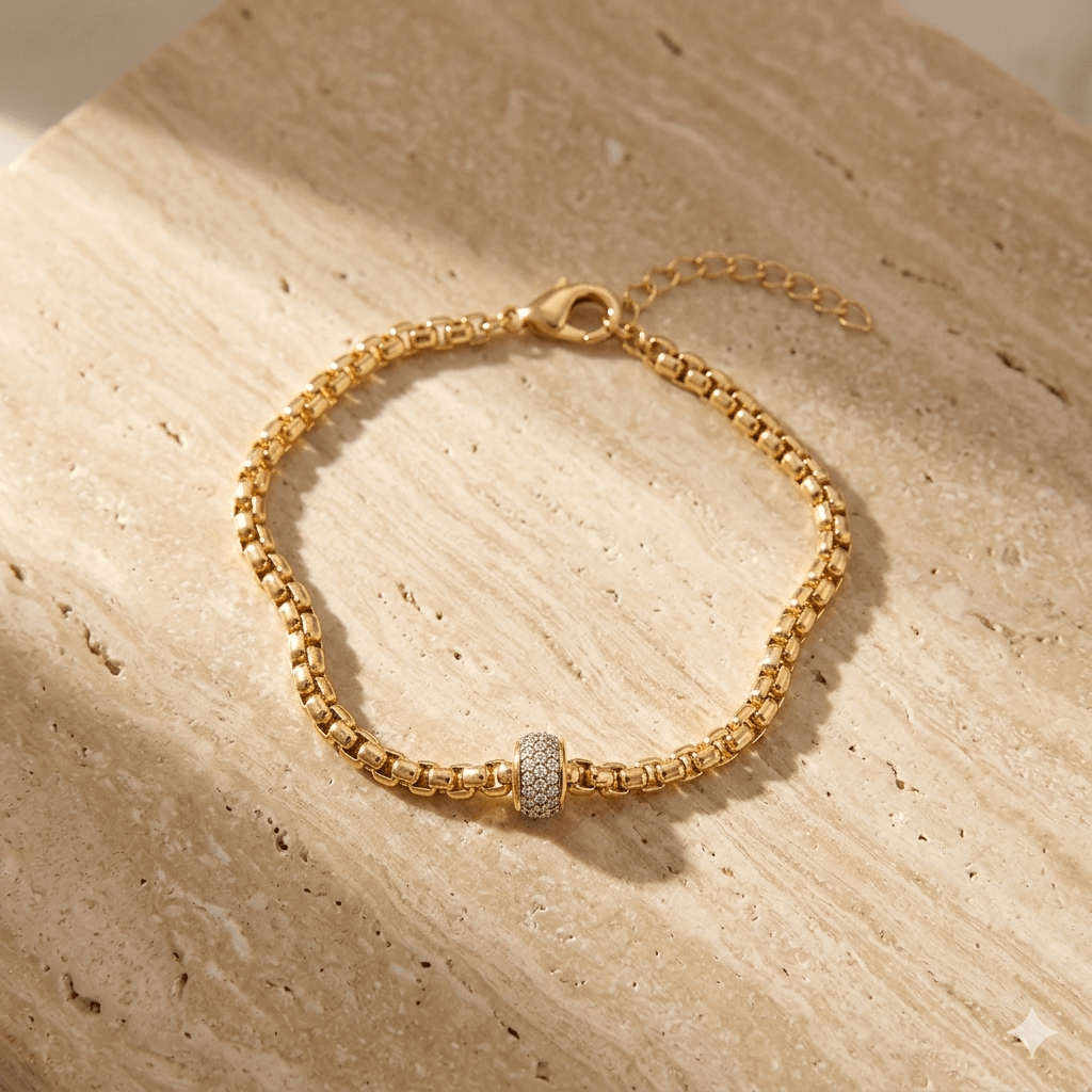 Pave Rondelle Wide Box Link Bracelet