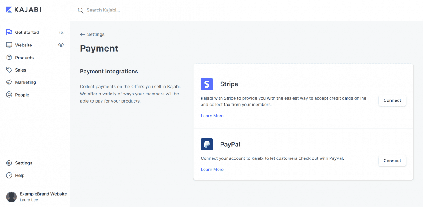 Kajabi payment processors integrations