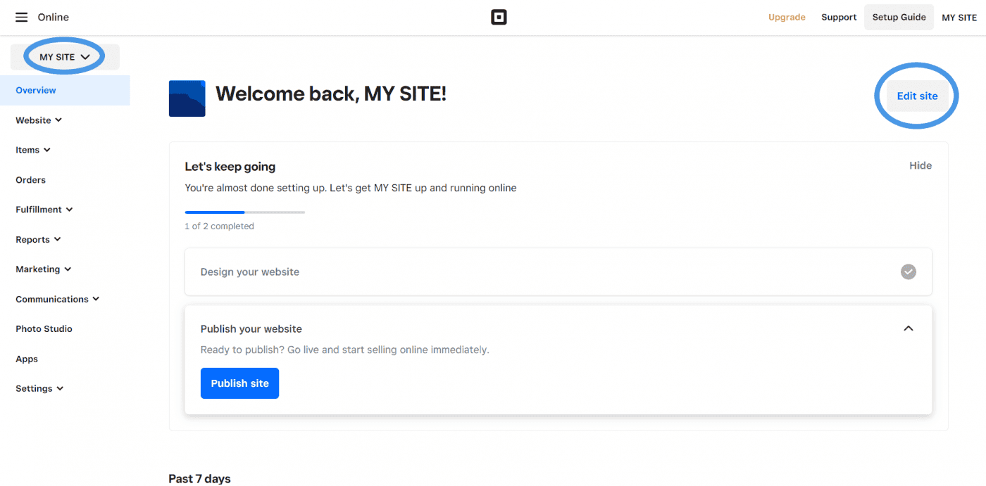 Square dashboard switch sites