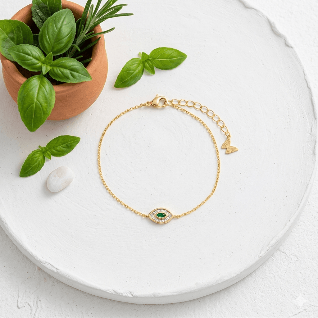 Emerald Green X Baguette Evil Eye Bracelet
