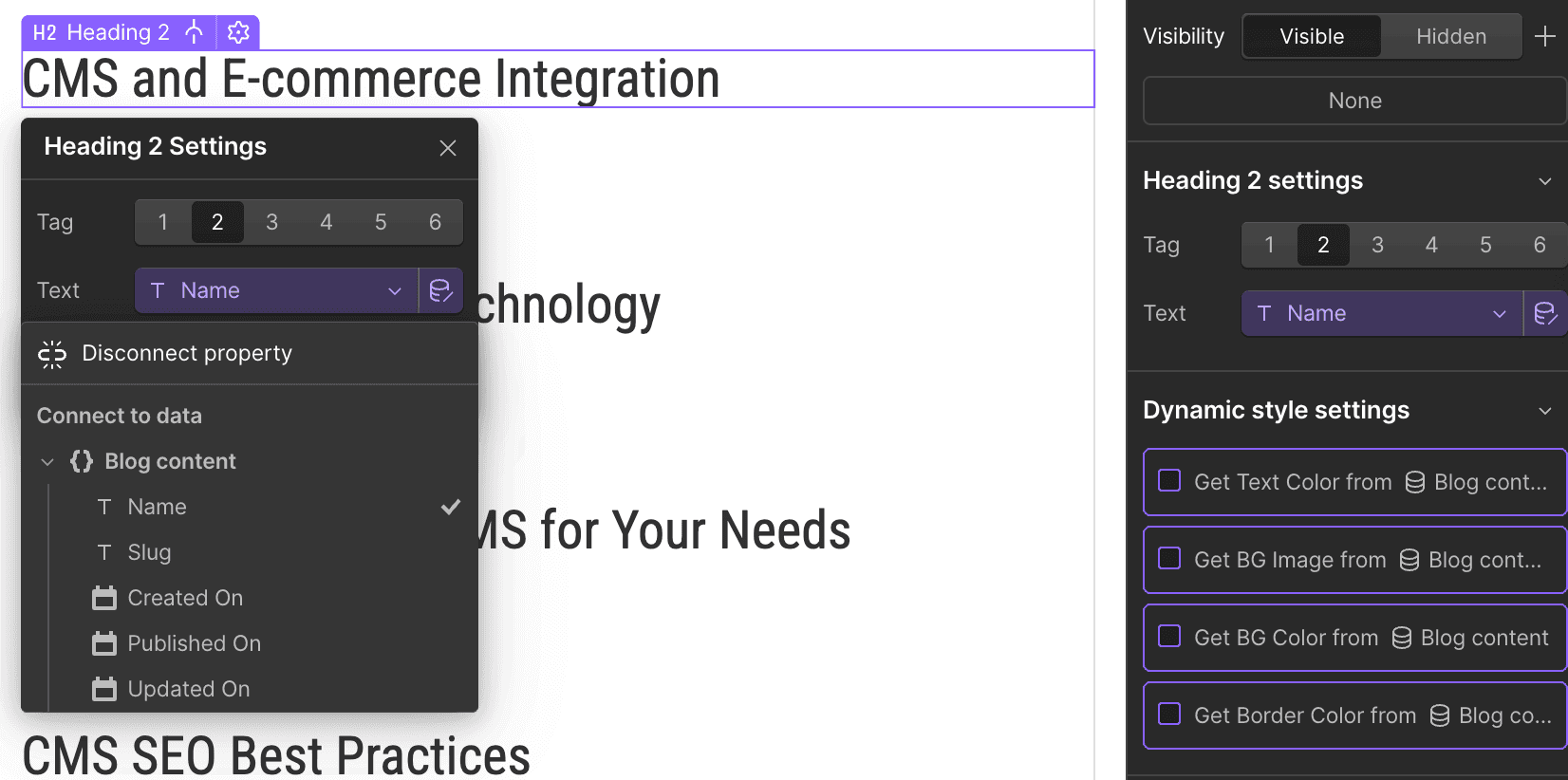 Connect the name field with the Heading block