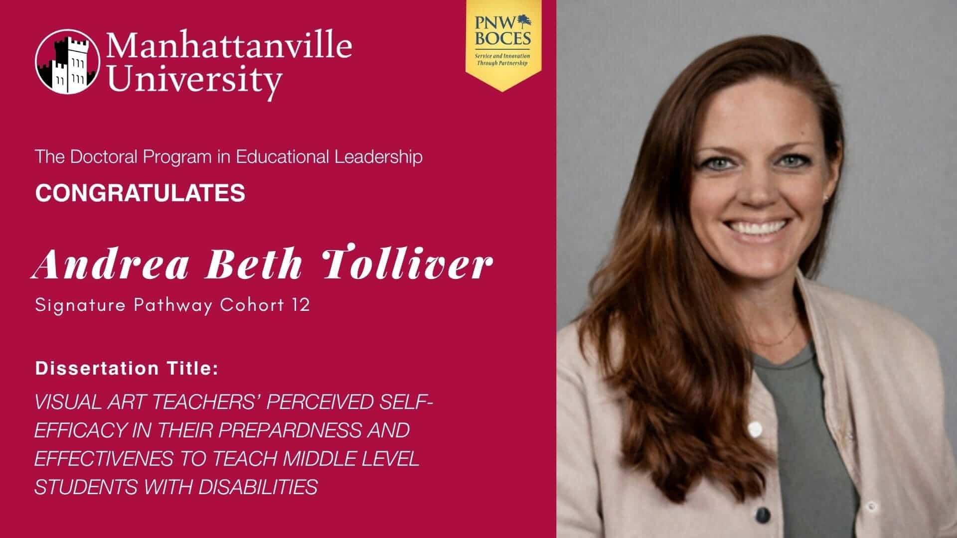 Congratulations to Andrea Beth Tolliver who on Wednesday, April 15, 2026, successfully defended her dissertation.