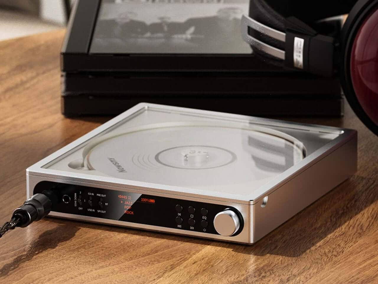 Side view highlighting the balanced headphone output