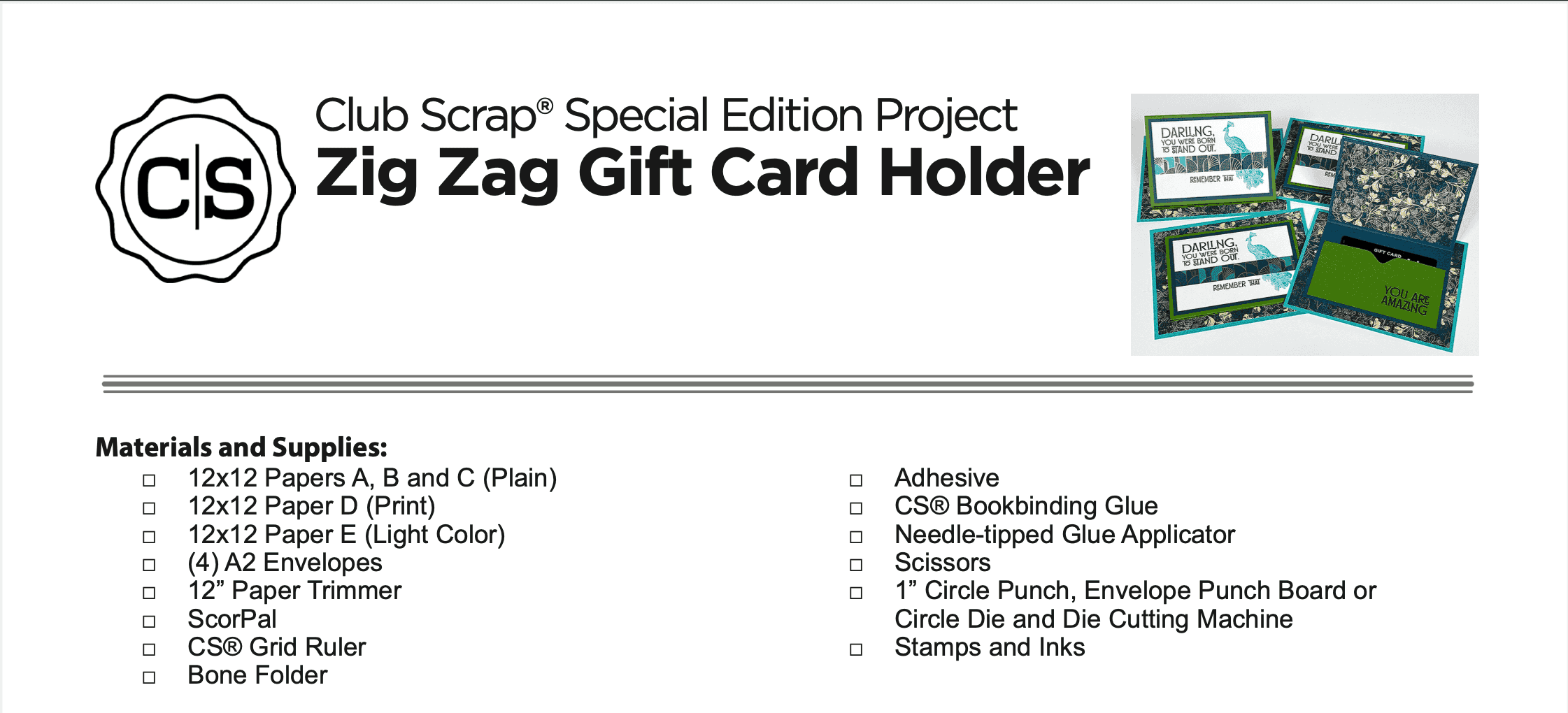 Zig Zag Gift Card Holder Instructions