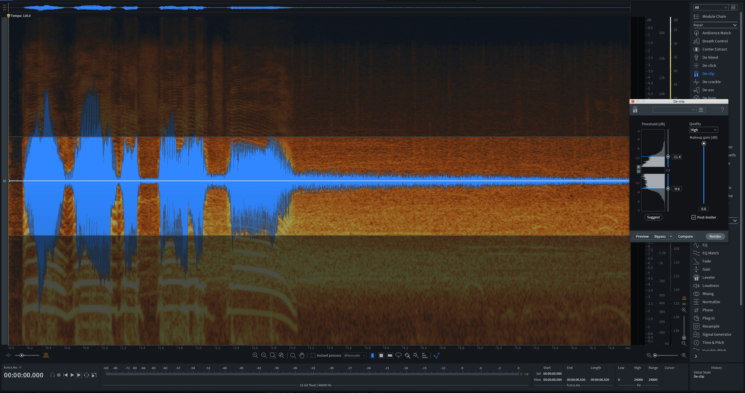 Attempting to De-clip a distorted vocal