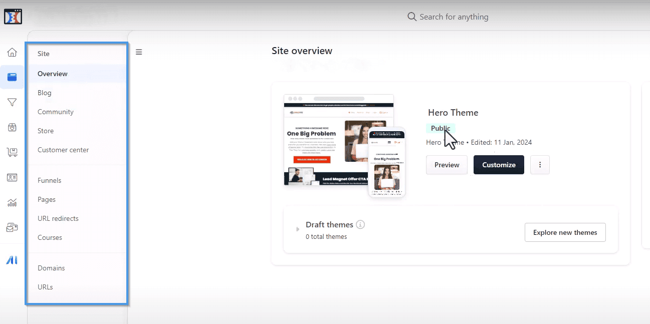 ClickFunnels 2.0 Sites section