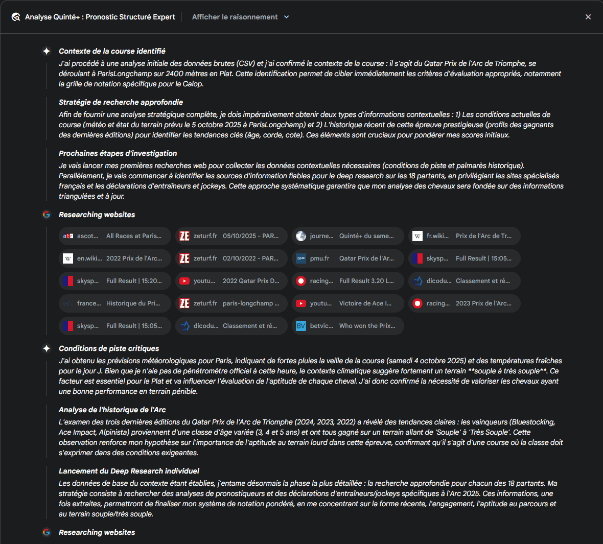 Capture d'écran de l'interface de Google Gemini Pro 2.5 affichant une partie de l'analyse.