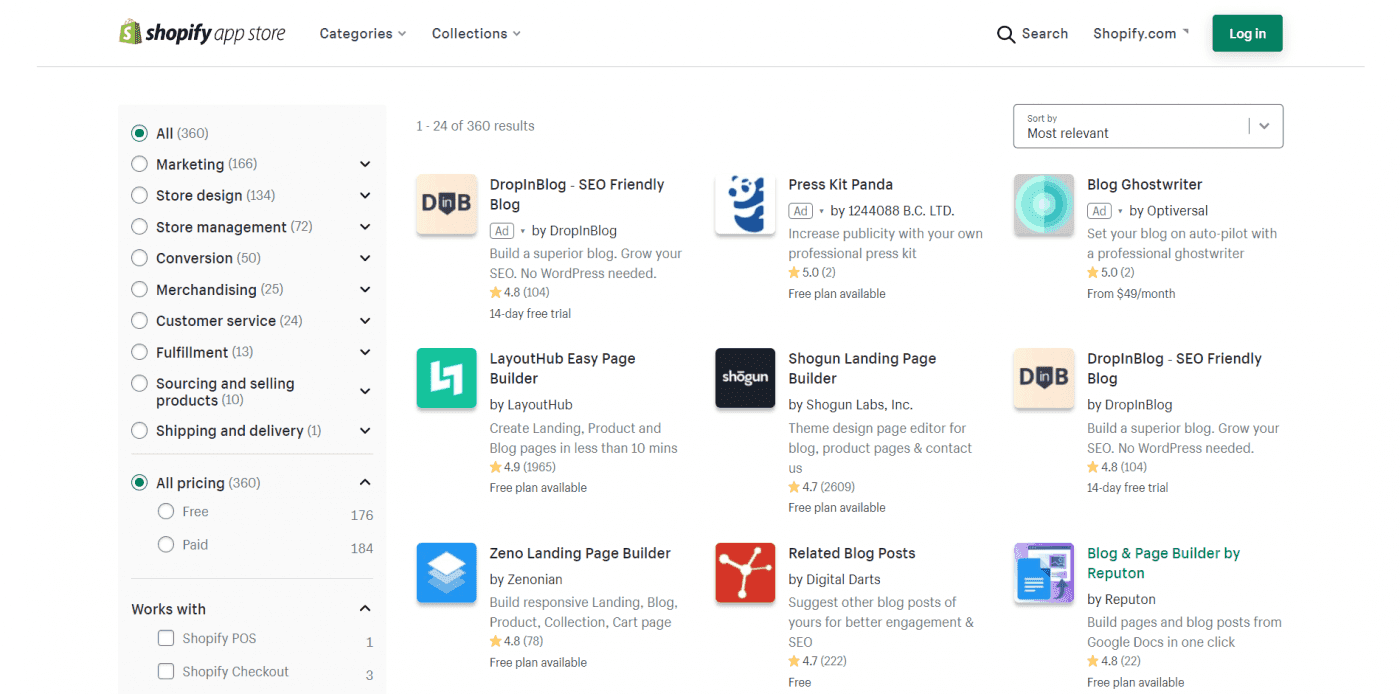 Shopify blogging DropInBlog