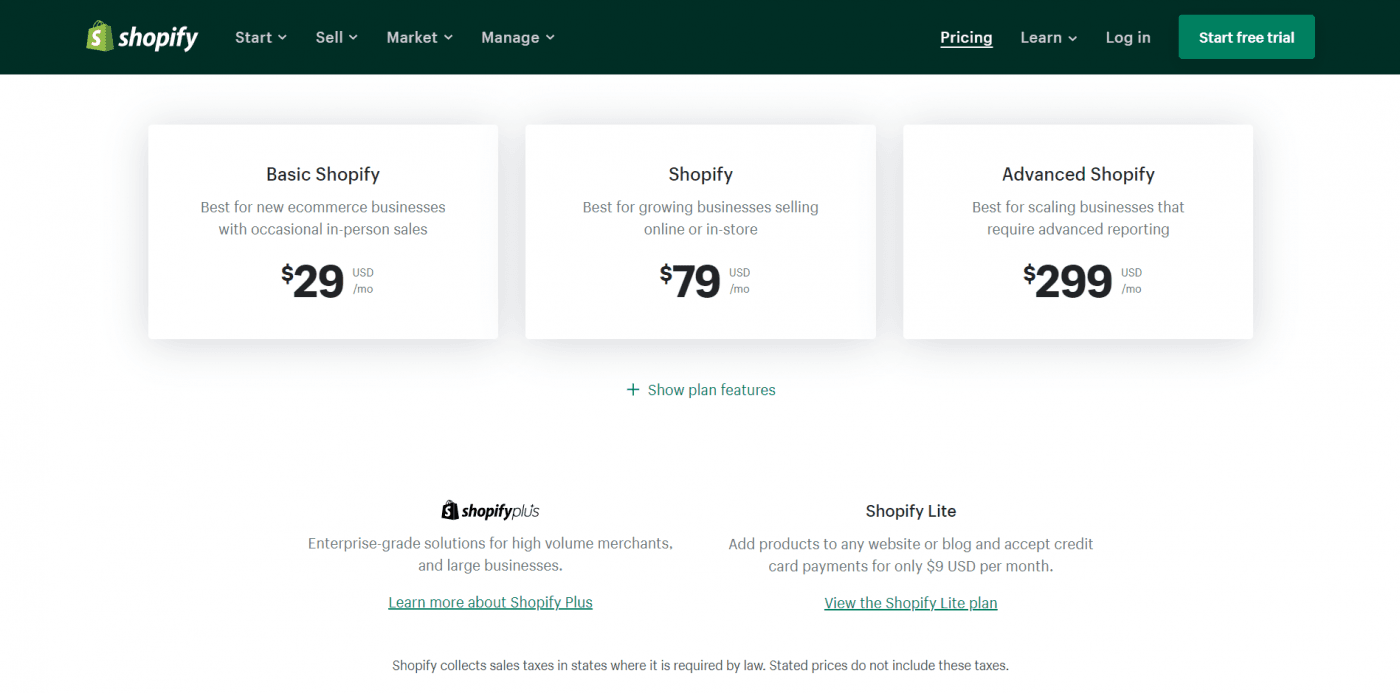 Shopify pricing plans