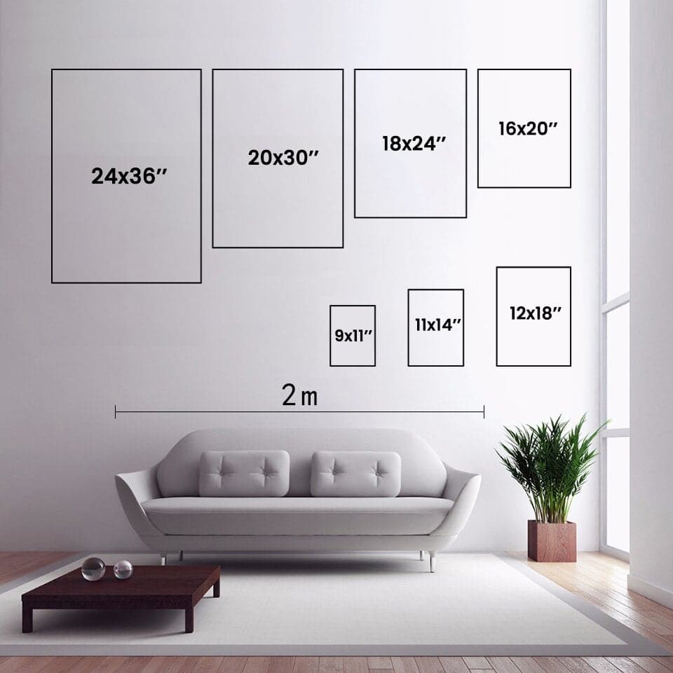 Poster size comparison guide for common rectangular print dimensions