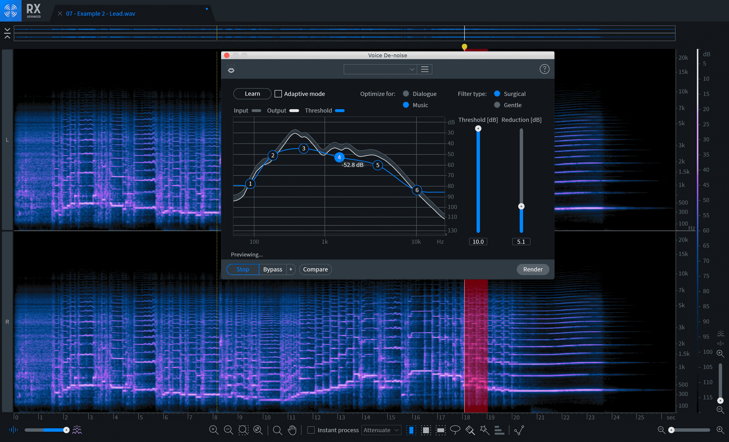 Learned noise profile in Voice De-noise