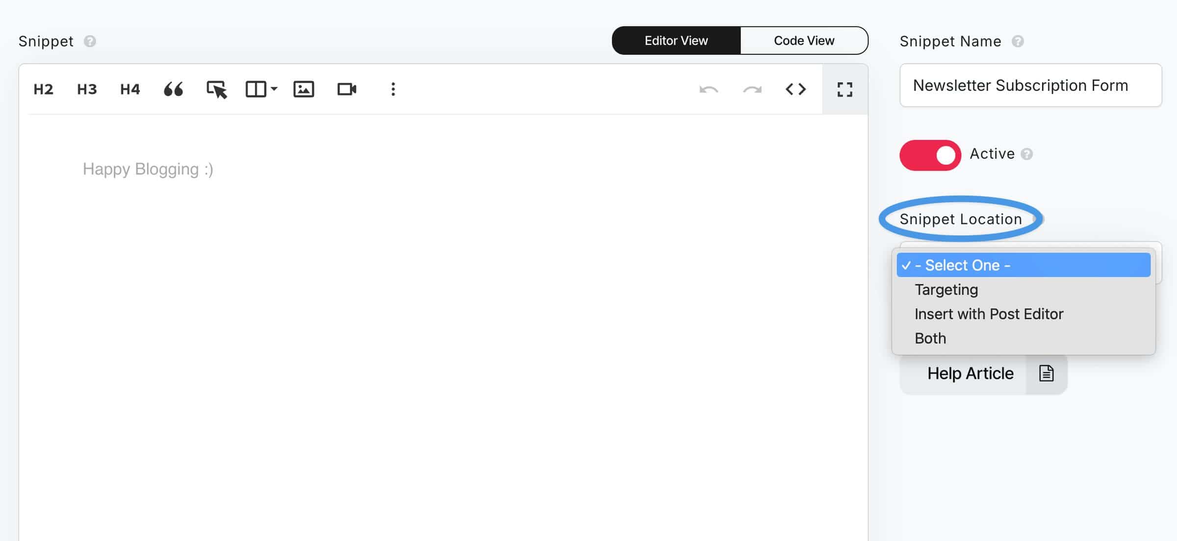 Smart Snippets location