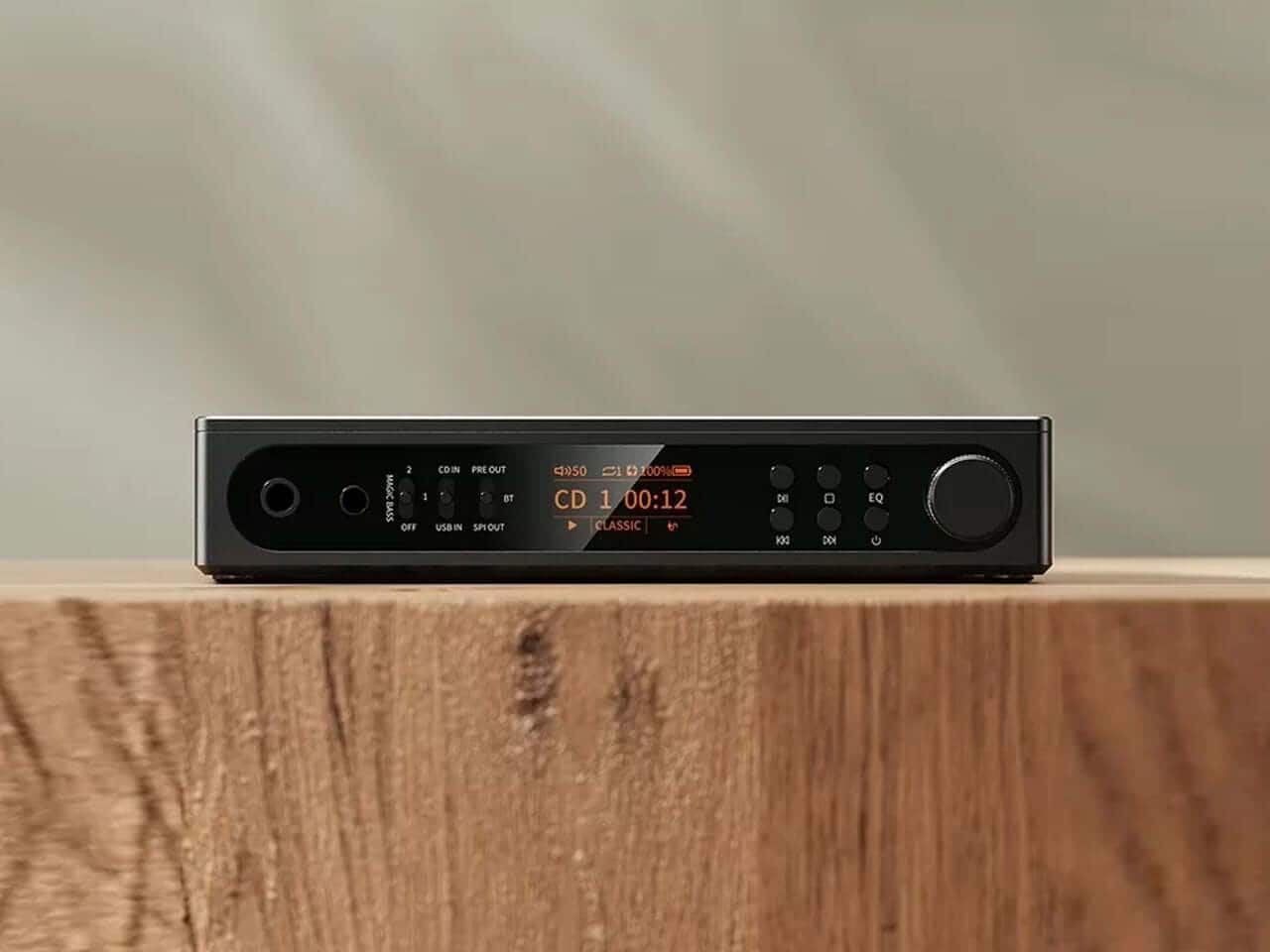 Close-up of the player’s ports and buttons
