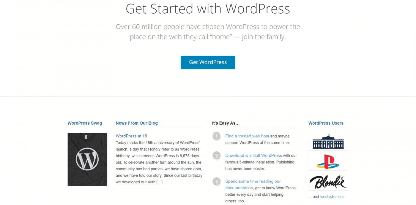 WordPress home page