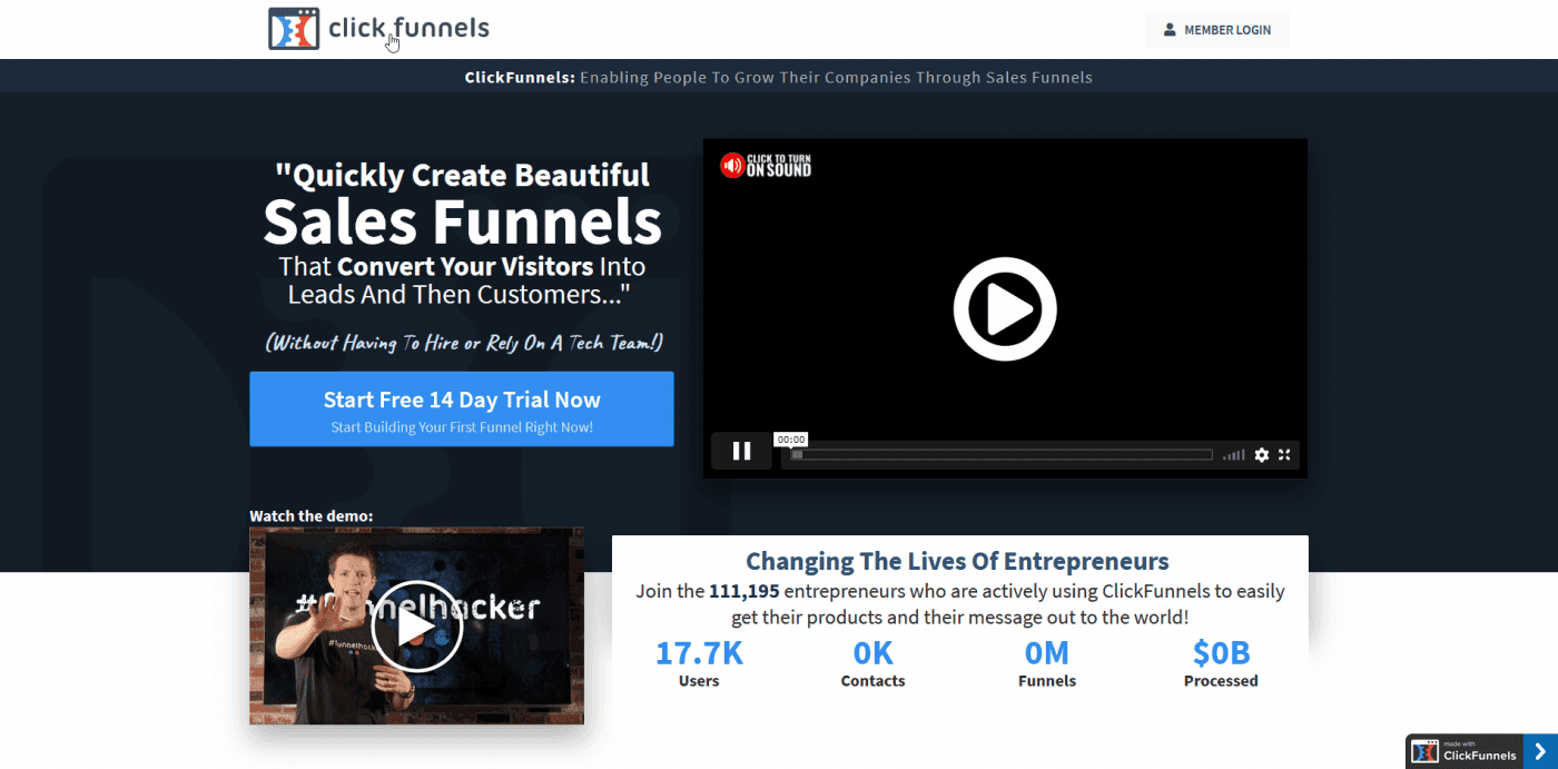 Clickfunnels home page