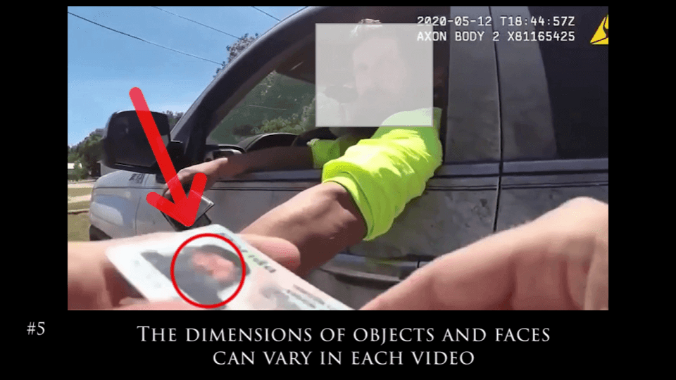 Body worn camera frame illustrating how the size of faces and objects varies across a recording