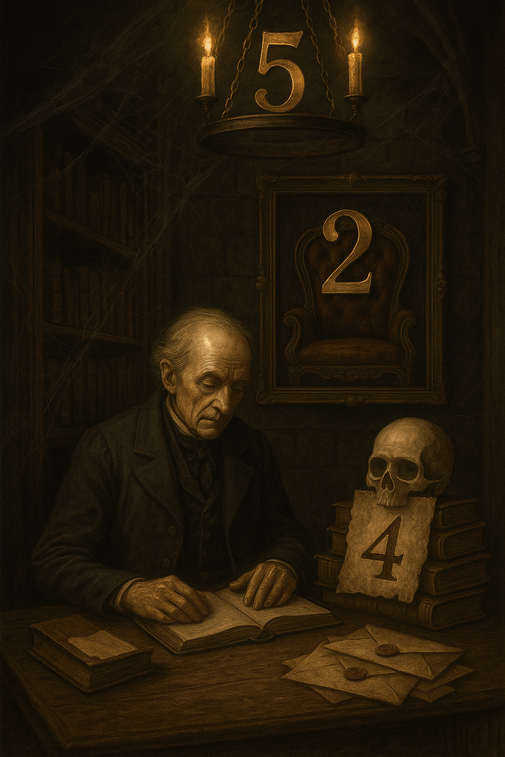 An older man reading a book at a desk. There are 3 numbers hidden in the image.