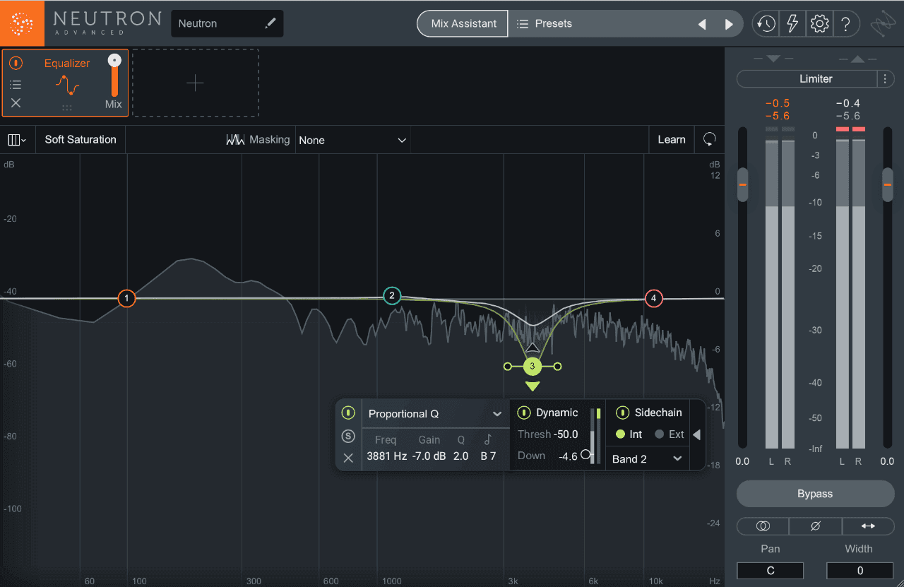 Node 3 covers the problematic hi-hat frequencies, which are now being triggered to drop in level whenever Node 2’s frequencies (from the snare) are present.