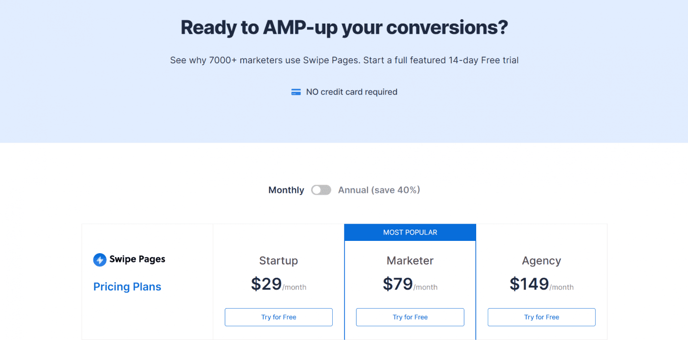 Swipe Pages pricing plans