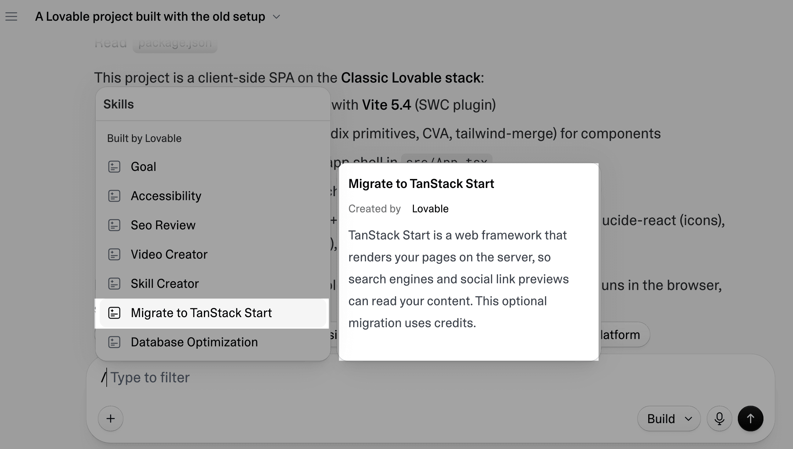 Select Migrate to TanStack Start from Lovable's chat