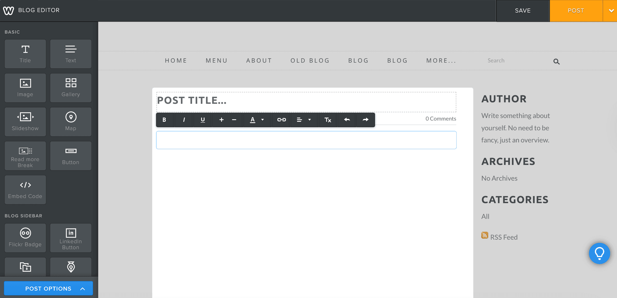 Weebly's blog post editor