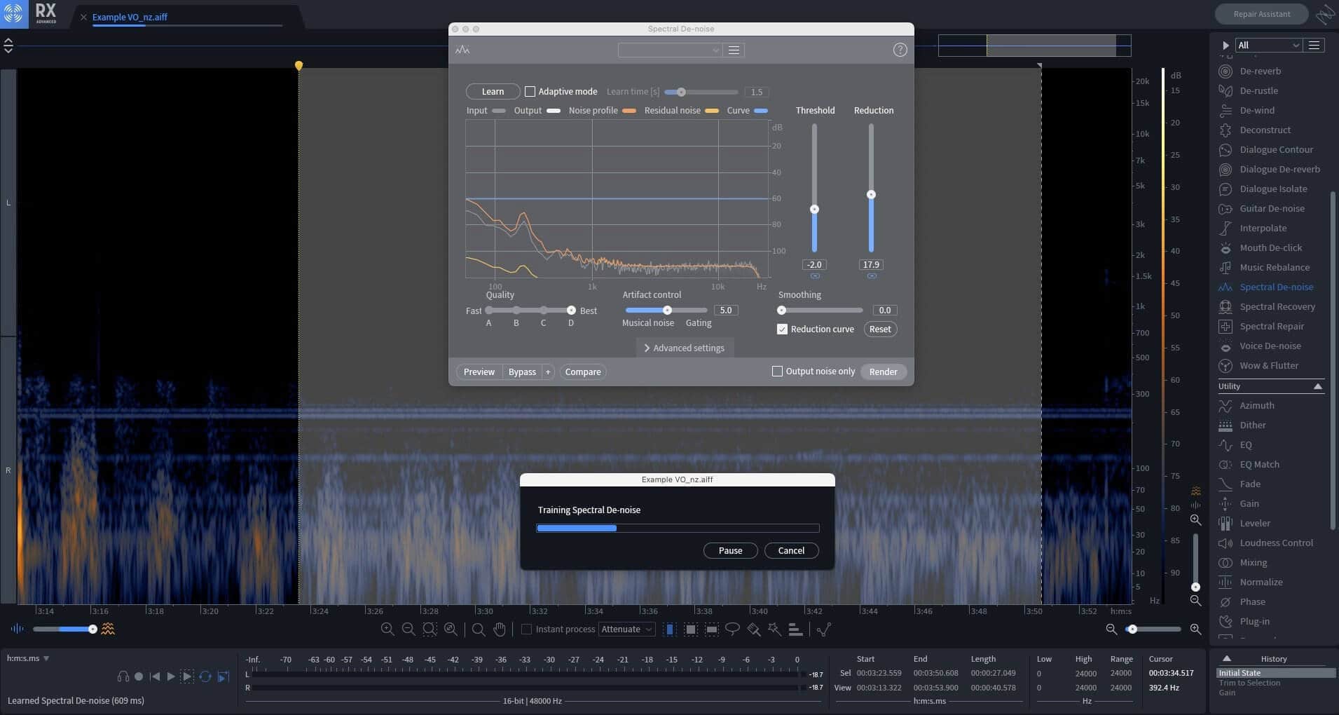 Spectral De-noise learning the noise profile