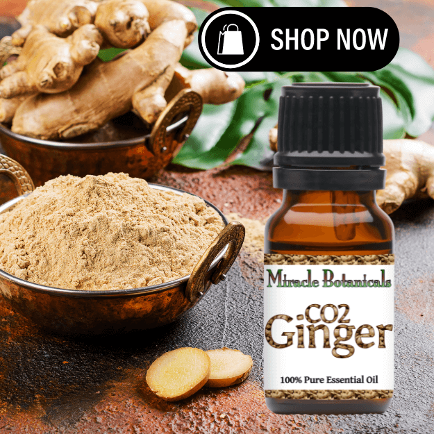aphrodisiac essential oils by Miracle Botanicals, Ginger CO2 extract essential oil in amber bottle