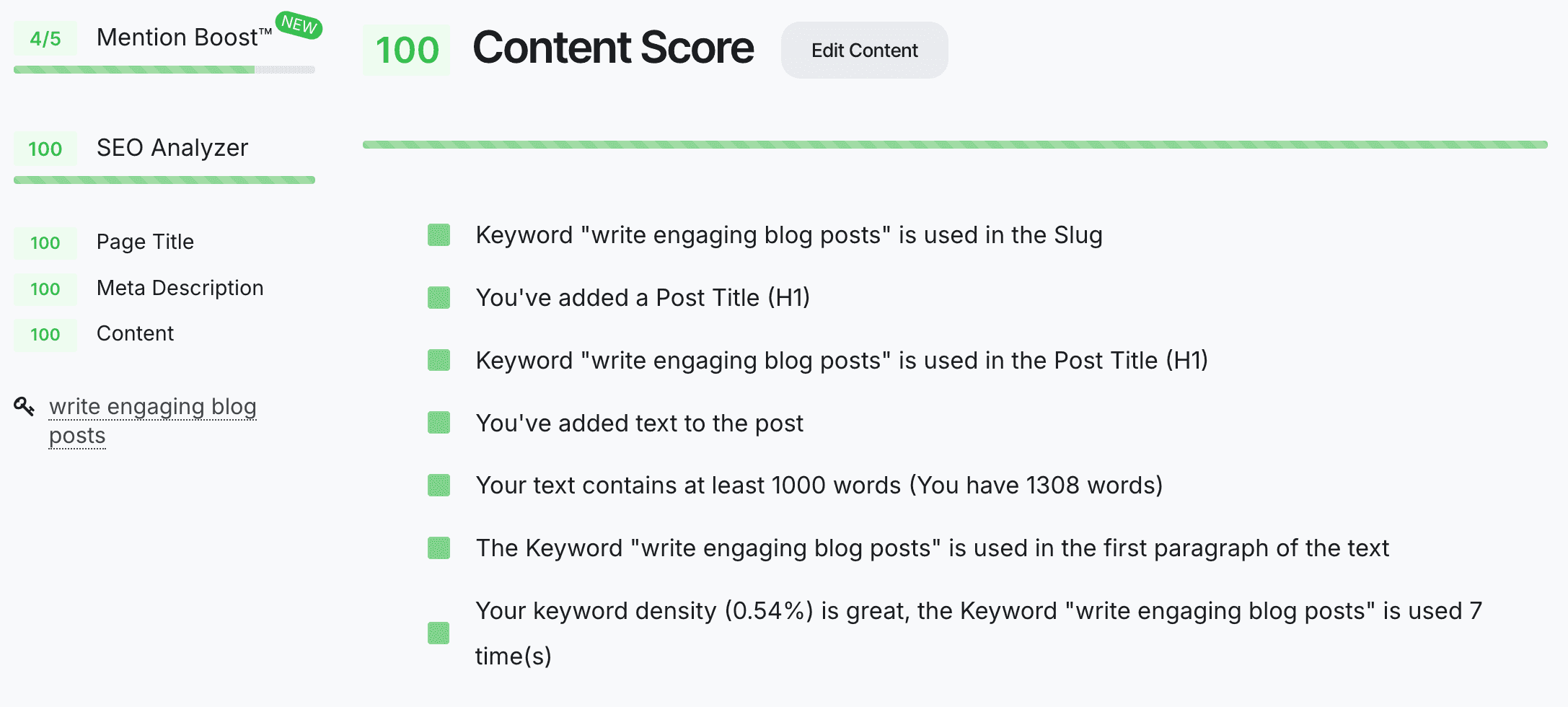 Content score in DropInBlog's SEO Analyzer