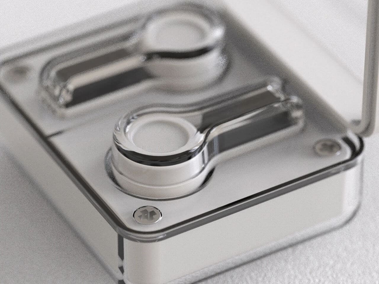 Side profile of the earbuds highlighting their sleek design.