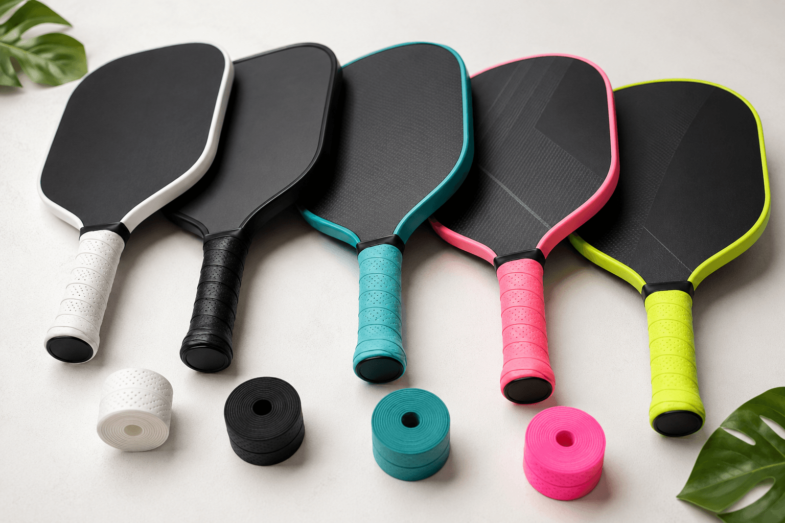 Pickleball edge guard tape matched to overgrip for a coordinated custom paddle setup