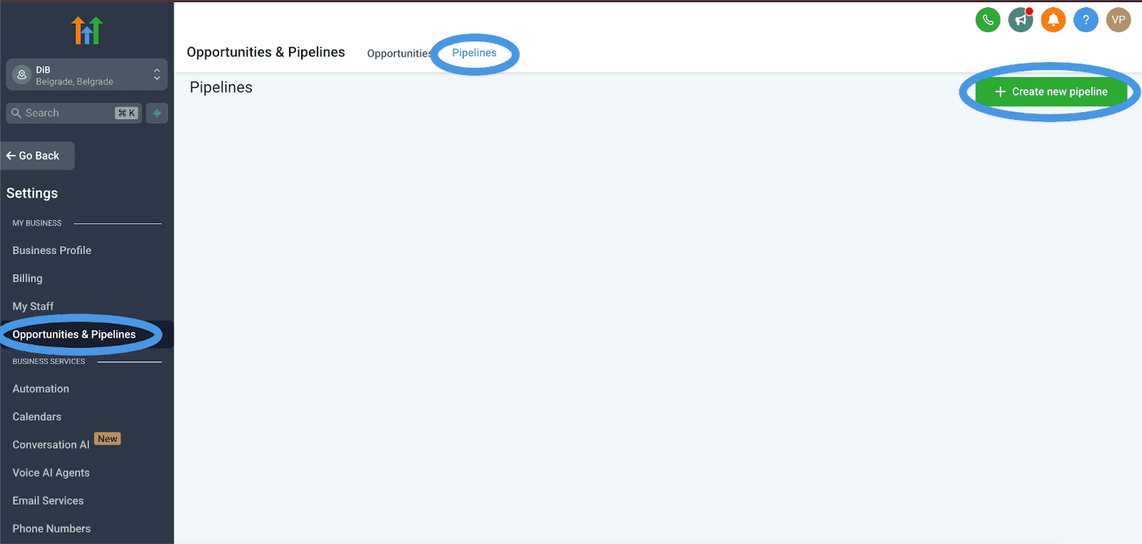 Creating a pipeline in GoHighLevel